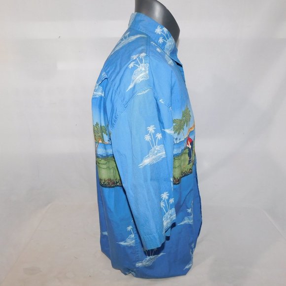 RETREAT Mens L  Island Golf Scene Blue Button Front Short Sleeve Shirt - Picture 10 of 13